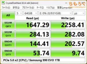 Samsung 990 EVOをベンチマーク（Crystal Disk Mark 8）